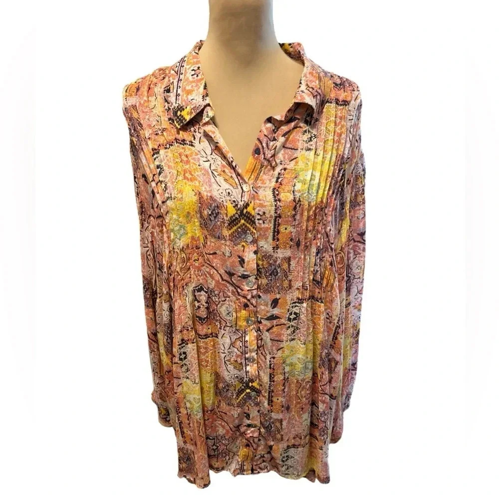 Jane and Delancey 3XL Shirt Top Womens Floral Print Pintuck Flowy Tunic Boho EUC